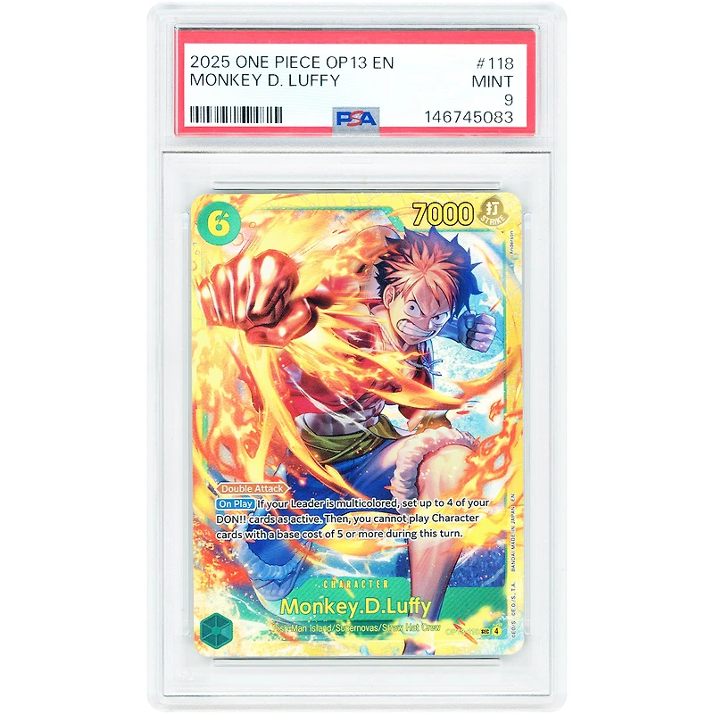 Monkey D. Luffy 2025 One Piece Carrying On His Will Secret Rare #OP13-118 PSA Authenticated 9 Card