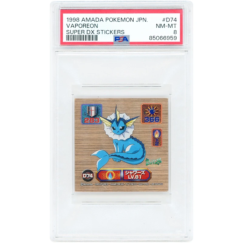 Vaporeon 1998 Pokemon Super DX Stickers Sticker #D74 PSA Authenticated 8 Card