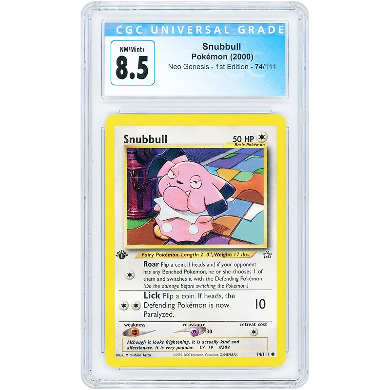 Snubbull 2000 Pokemon Neo Genesis Common 1st Edition #74 CGC Authenticated 8.5 Card