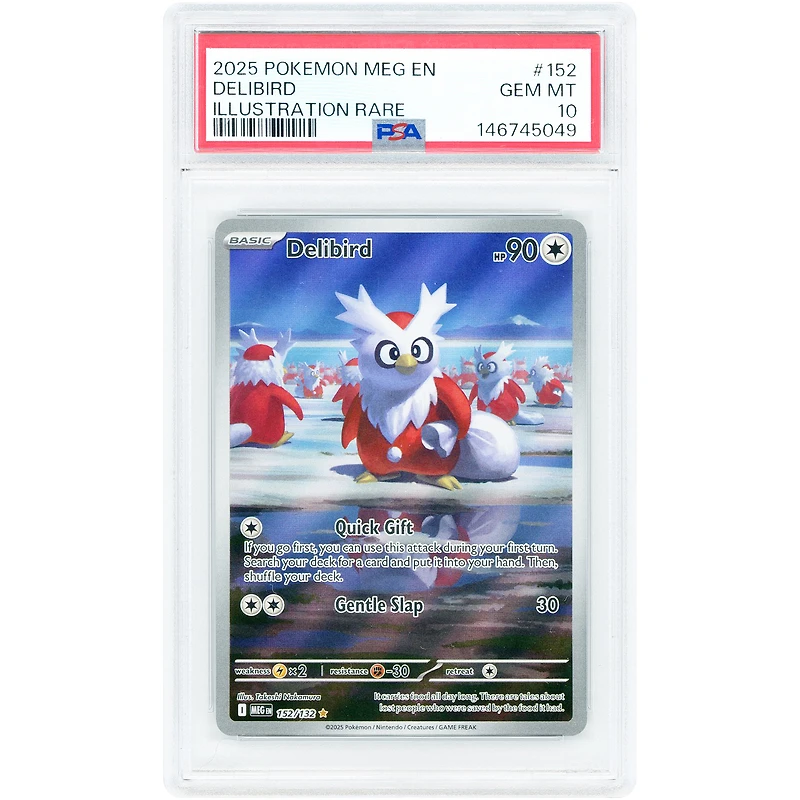 Delibird 2025 Pokemon Mega Evolution Illustration Rare #152 PSA Authenticated 10 Card