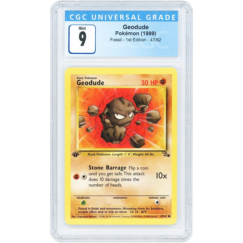 Geodude 1999 Pokemon Fossil Common 1st Edition #47 CGC Authenticated 9 Card