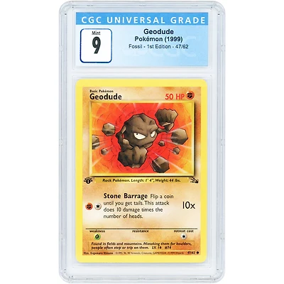 Geodude 1999 Pokemon Fossil Common 1st Edition #47 CGC Authenticated 9 Card