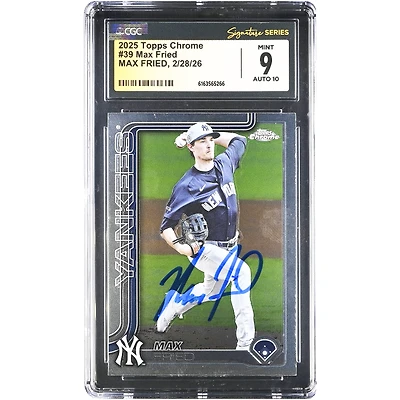 Max Fried New York Yankees Autographed 2025 Topps Chrome #39 CGC Fanatics Witnessed Authenticated 9/10 Card