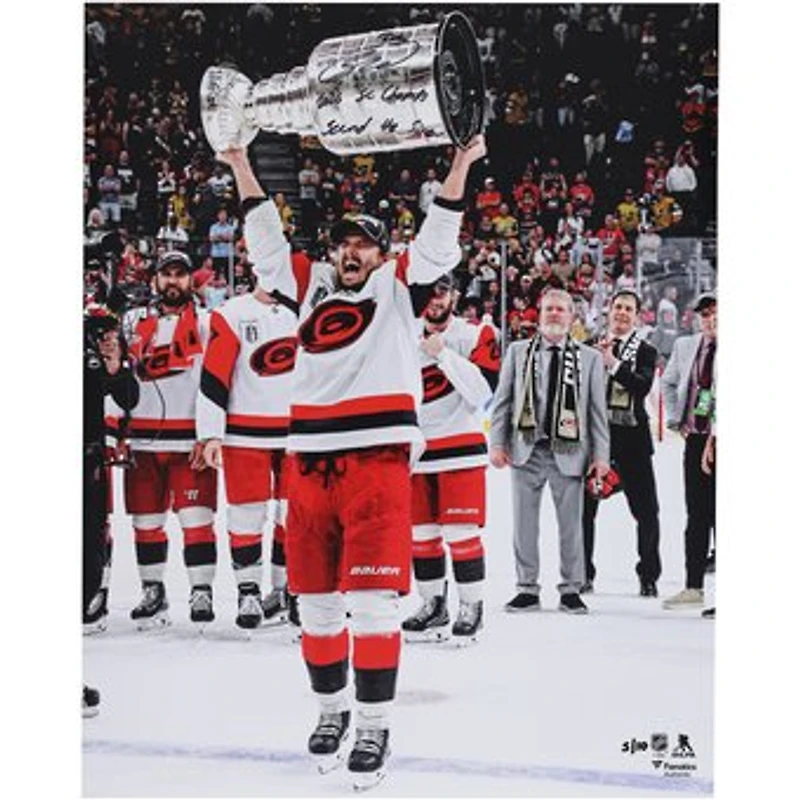 Sebastian Aho Carolina Hurricanes Autographed 16" x 20" 2026 Stanley Cup Champions Raising Cup Photograph with Multiple Inscriptions - Limited Edition of 10