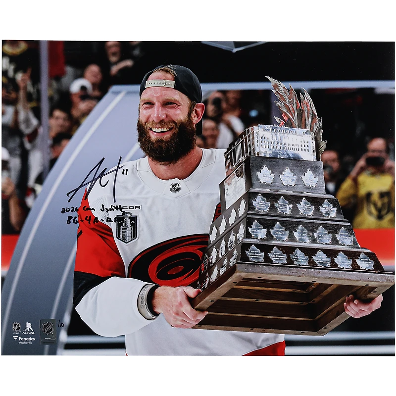 Jordan Staal Carolina Hurricanes Autographed 16" x 20" 2026 Stanley Cup Champions Raising Conn Smythe Photograph with Multiple Inscriptions