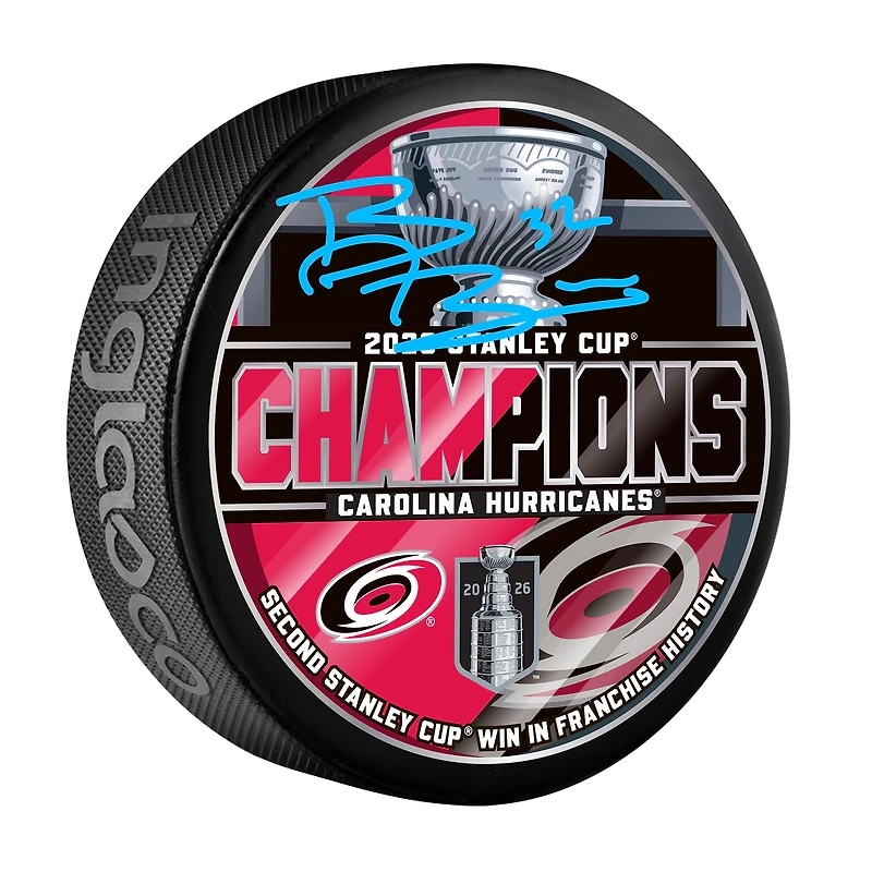 Brandon Bussi Carolina Hurricanes Autographed 2026 Stanley Cup Champions Hockey Puck
