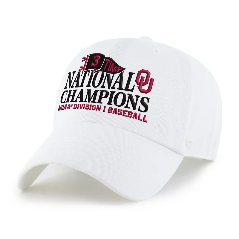 Men's '47 White Oklahoma Sooners Three-Time NCAA Baseball Men's College World Series Champions Clean Up Adjustable Hat