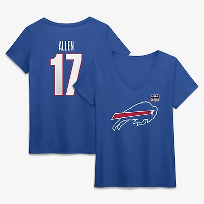 Women's Josh Allen Royal Buffalo Bills USA 250 Name & Number V-Neck T-Shirt