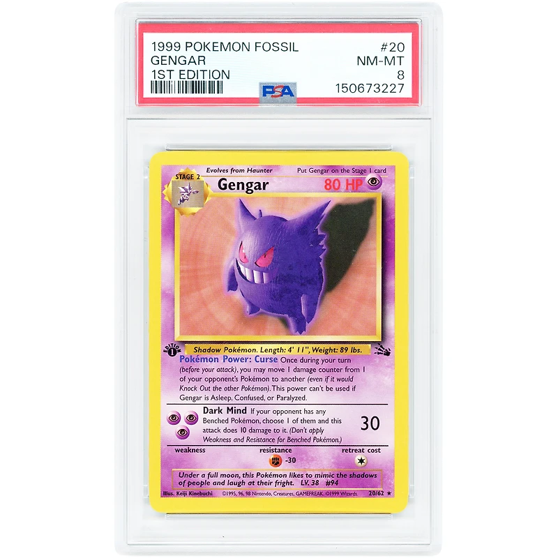 Gengar 1999 Pokemon Fossil 1st Edition Rare #20 PSA Authenticated 8 Card