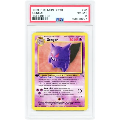Gengar 1999 Pokemon Fossil 1st Edition Rare #20 PSA Authenticated 8 Card
