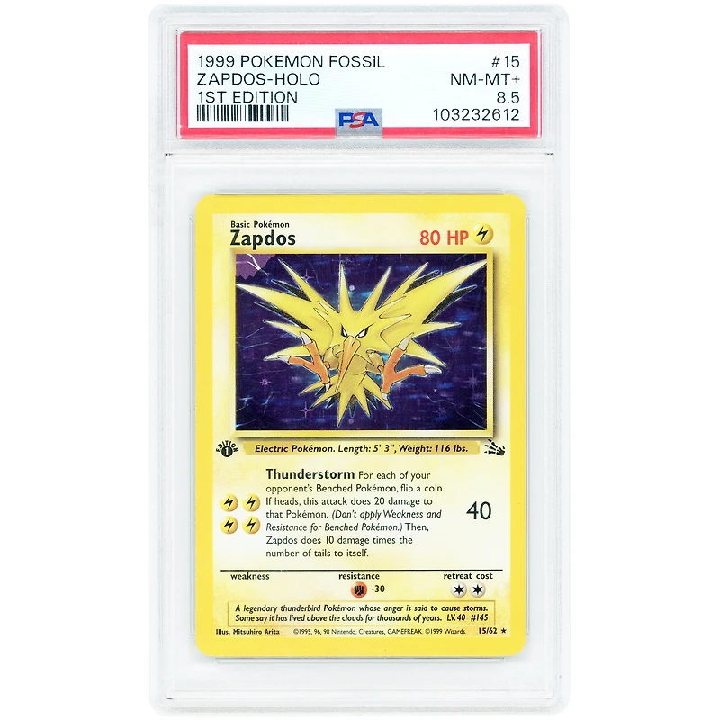 Zapdos 1999 Pokemon Fossil 1st Edition Holo Rare #15 PSA Authenticated 8.5 Card