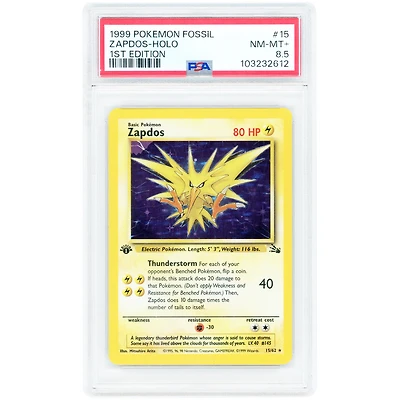 Zapdos 1999 Pokemon Fossil 1st Edition Holo Rare #15 PSA Authenticated 8.5 Card