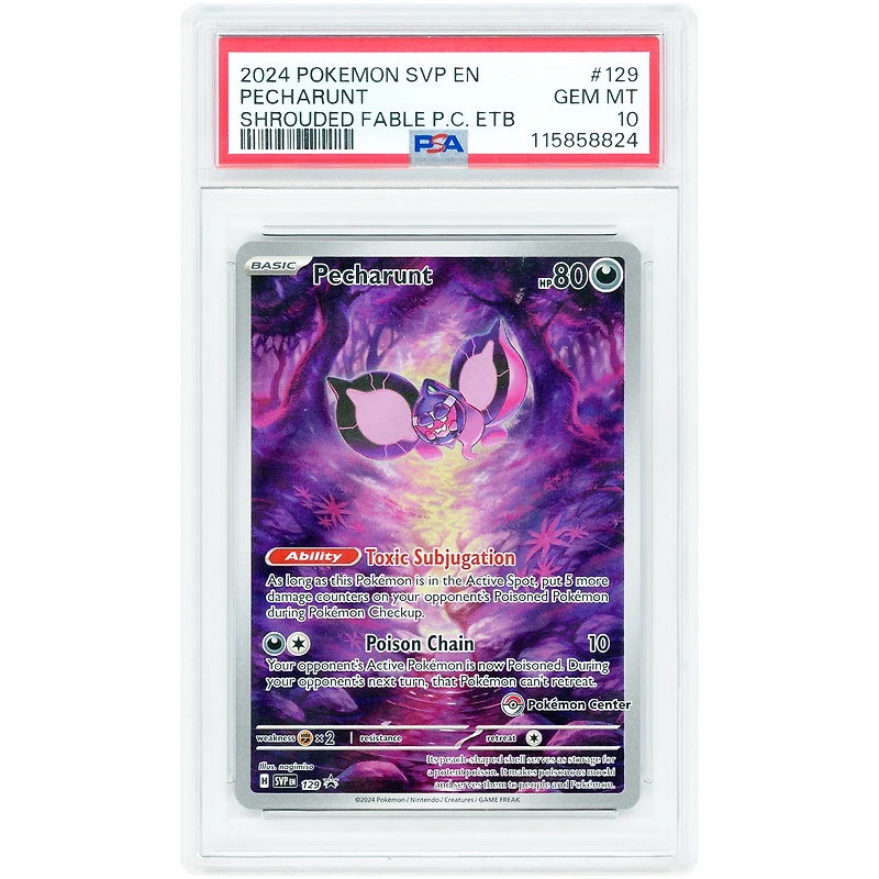 Pecharunt 2024 Pokemon Scarlet & Violet Pokemon Center Exclusive Promo #129 PSA Authenticated 10 Card