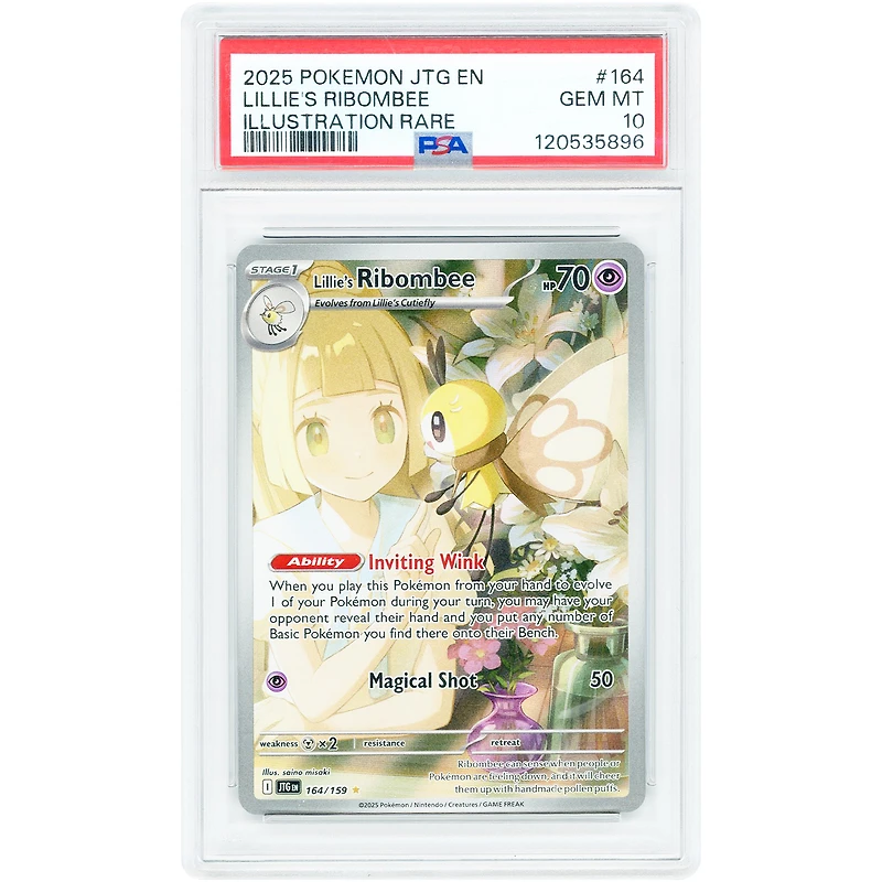 Lillie's Ribombee 2025 Pokemon Journey Together Illustration Rare #164 PSA Authenticated 10 Card
