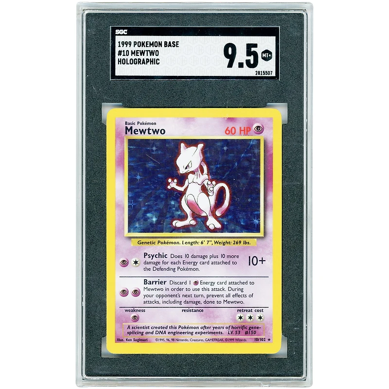 Mewtwo 1999 Pokemon Base Set Unlimited Holo Rare #10 SGC Authenticated 9.5 Card