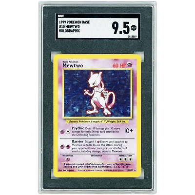 Mewtwo 1999 Pokemon Base Set Unlimited Holo Rare #10 SGC Authenticated 9.5 Card