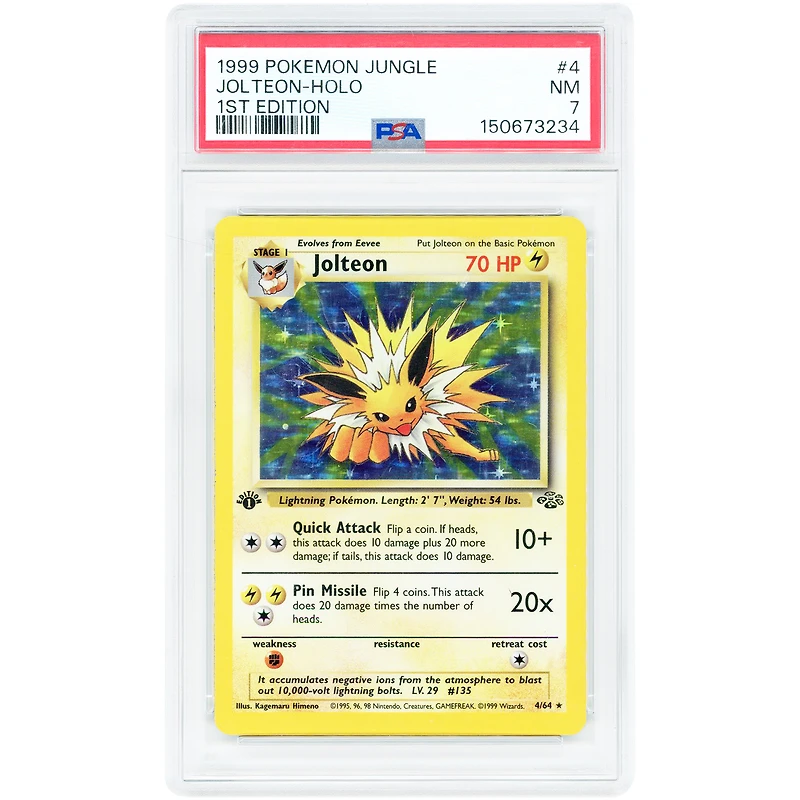 Jolteon 1999 Pokemon Jungle 1st Edition Holo Rare #4 PSA Authenticated 7 Card