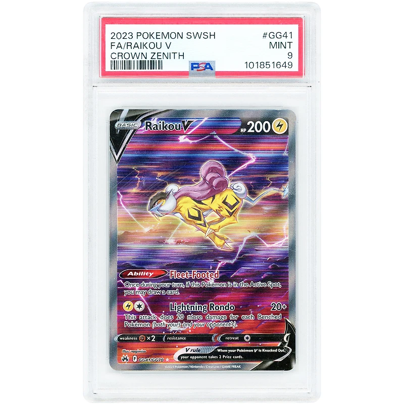 Raikou V 2023 Pokemon Crown Zenith Galarian Gallery Ultra Rare #GG41 PSA Authenticated 9 Card