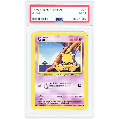 Abra 1999 Pokemon Base Set Unlimited Common #43 PSA Authenticated 9 Card