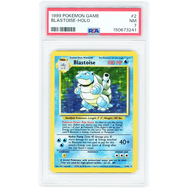 Blastoise 1999 Pokemon Base Set Unlimited Holo Rare #2 PSA Authenticated 7 Card