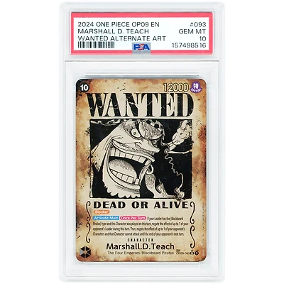 Marshall D. Teach 2024 One Piece Emperors in the New World Wanted Poster #OP09-093 PSA Authenticated 10 Card