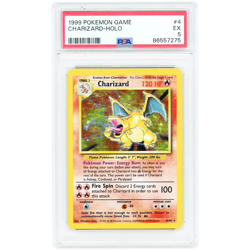 Charizard 1999 Pokemon Base Set Unlimited Holo Rare #4 PSA Authenticated 5 Card