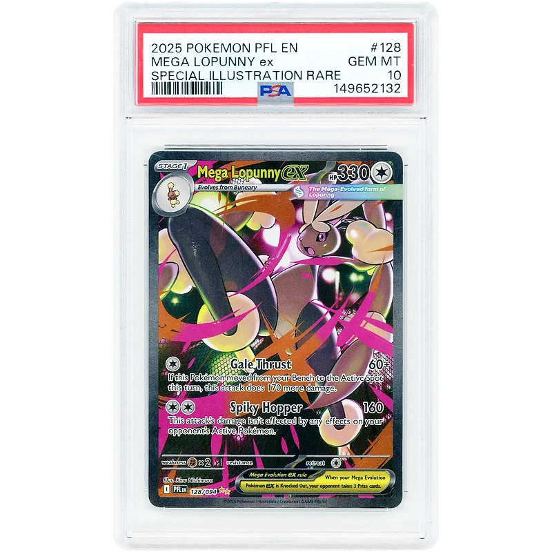Mega Lopunny ex 2025 Pokemon Phantasmal Flames Special Illustration Rare #128 PSA Authenticated 10 Card