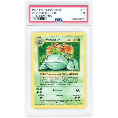 Venusaur 1999 Pokemon Base Set Shadowless Holo Rare #15 PSA Authenticated 5 Card
