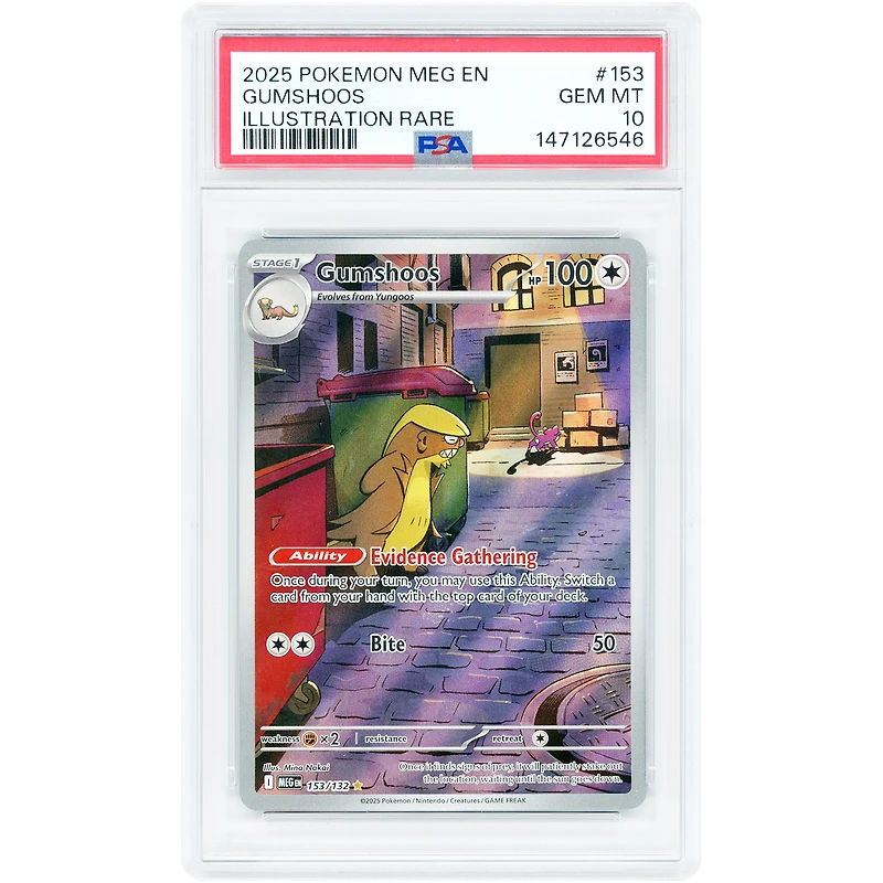 Gumshoos 2025 Pokemon Mega Evolution Illustration Rare #153 PSA Authenticated 10 Card