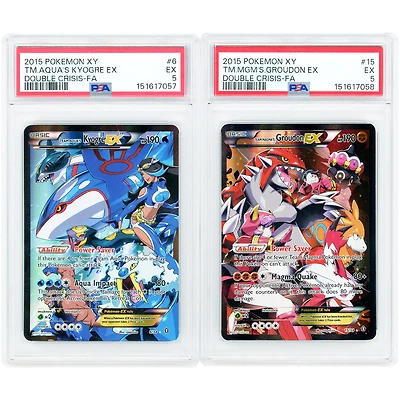 Team Aqua's Kyogre EX & Team Magma's Groudon EX 2015 Pokemon Double Crisis Ultra Rare Sequential Graded Set #6,15 PSA Authenticated 5 Card