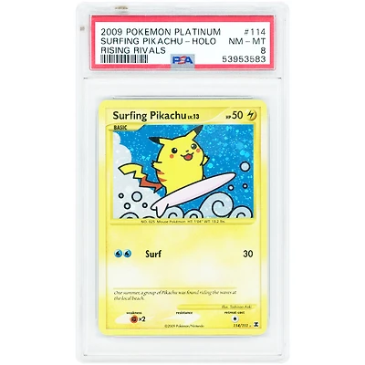 Surfing Pikachu 2009 Pokemon Rising Rivals Secret Rare #114 PSA Authenticated 8 Card