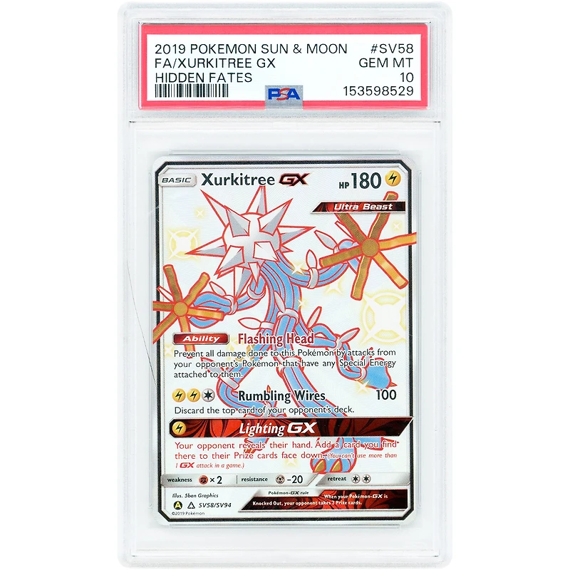 Xurkitree GX 2019 Pokemon Hidden Fates Shiny Vault Shiny Holo Rare #SV58 PSA Authenticated 10 Card