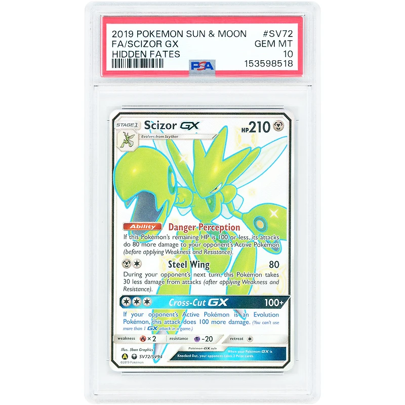 Scizor GX 2019 Pokemon Hidden Fates: Shiny Vault Shiny Holo Rare #SV72 PSA Authenticated 10 Card