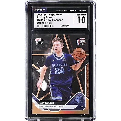 Cam Spencer Memphis Grizzlies 2025-26 Topps Now Rising Stars Orange Foil #RS14 #1/25 CGC Authenticated 10 Card