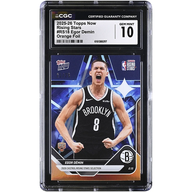 Egor Demin Brooklyn Nets 2025-26 Topps Now Rising Stars Orange Foil #RS18 #/25 CGC Authenticated 10 Rookie Card
