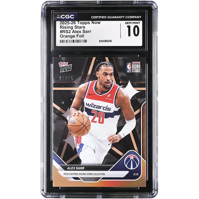 Alex Sarr Washington Wizards 2025-26 Topps Now Rising Stars Orange Foil #RS2 #/25 CGC Authenticated 10 Card
