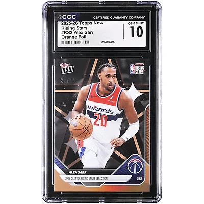 Alex Sarr Washington Wizards 2025-26 Topps Now Rising Stars Orange Foil #RS2 #/25 CGC Authenticated 10 Card
