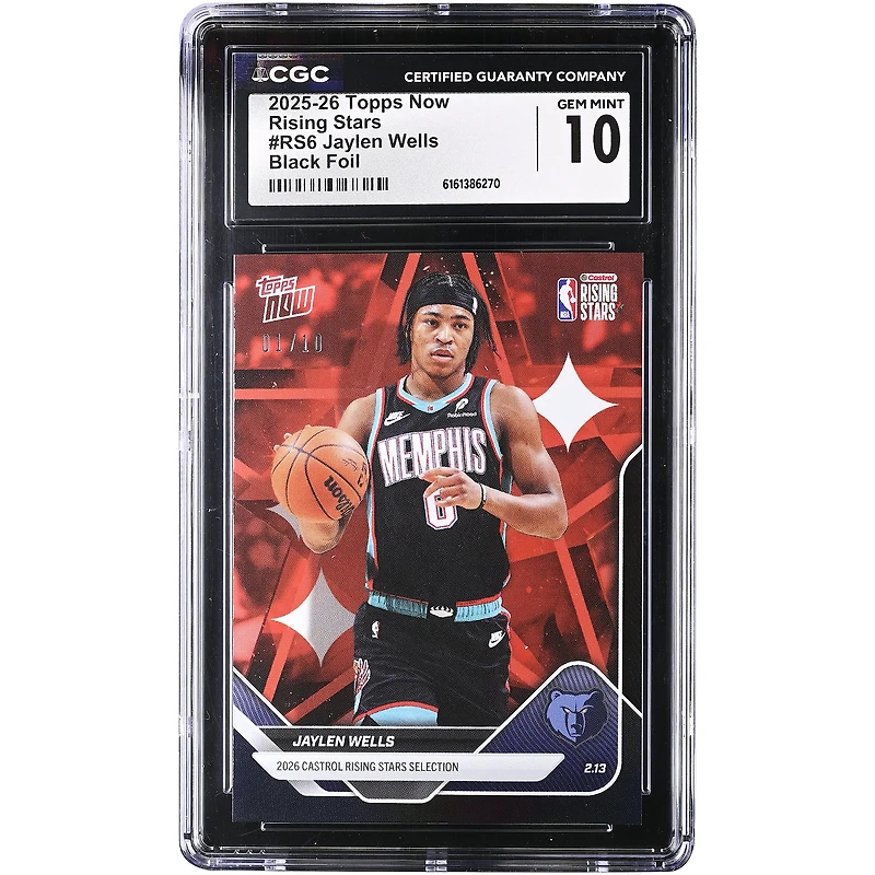 Jaylen Wells Memphis Grizzlies 2025-26 Topps Now Rising Stars Black Foil #RS6 #1/10 CGC Authenticated 10 Card