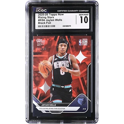 Jaylen Wells Memphis Grizzlies 2025-26 Topps Now Rising Stars Black Foil #RS6 #1/10 CGC Authenticated 10 Card