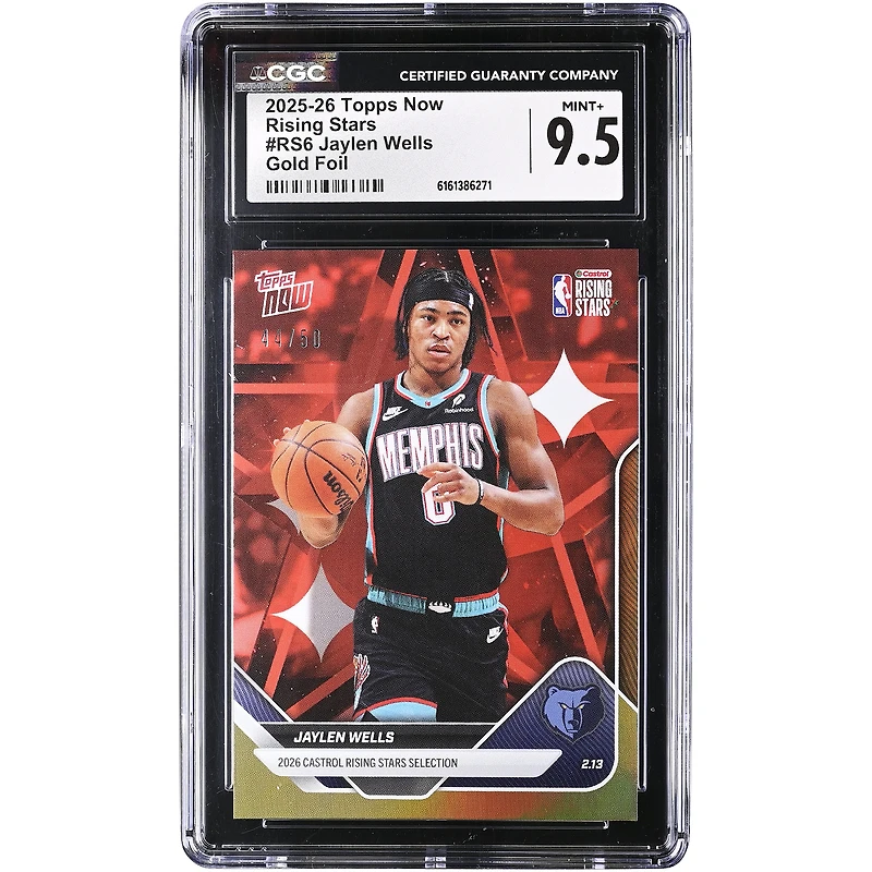 Jaylen Wells Memphis Grizzlies 2025-26 Topps Now Rising Stars Gold Foil #RS6 #/50 CGC Authenticated 9.5 Card