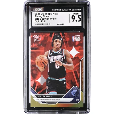 Jaylen Wells Memphis Grizzlies 2025-26 Topps Now Rising Stars Gold Foil #RS6 #/50 CGC Authenticated 9.5 Card