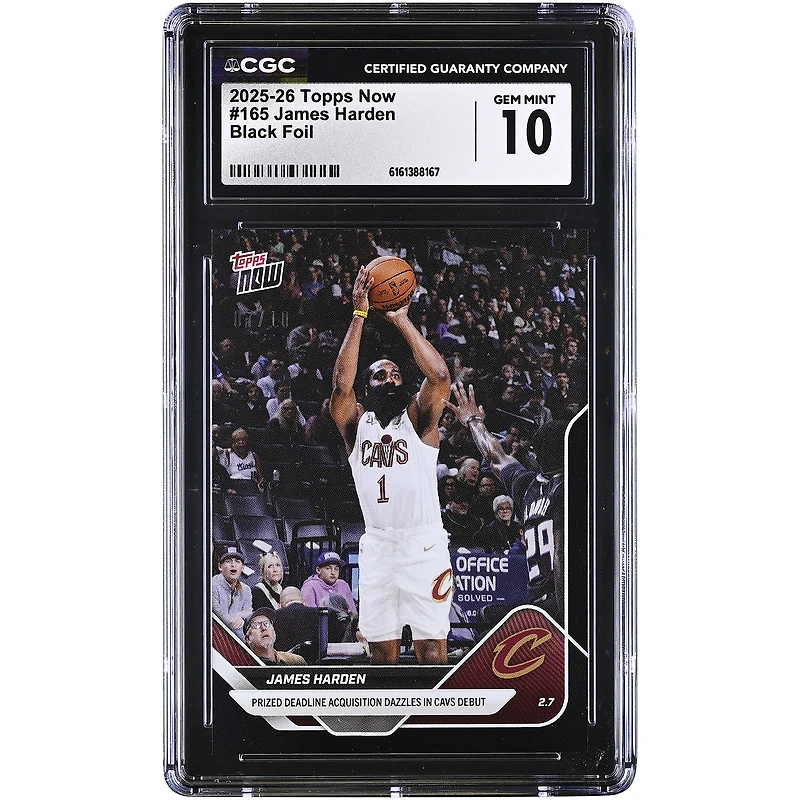 James Harden Cleveland Cavaliers 2025-26 Topps Now Prized Deadline Acquisition Dazzles in Cavs Debut Black Foil #165 #7/10 CGC Authenticated 10 Card