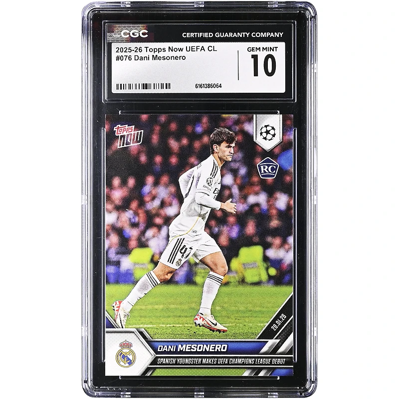 Daniel Mesonero Real Madrid 2025-26 Topps Now UEFA CL Spanish Youngster Makes UEFA Champions League Debut #76 CGC Authenticated Rookie Card