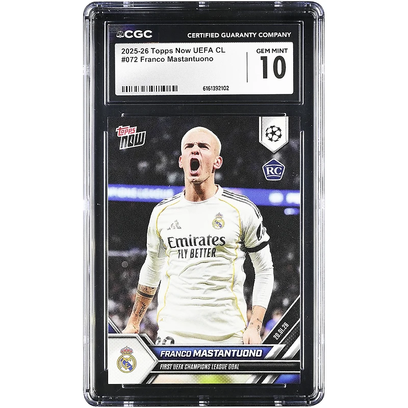 Franco Mastantuono Real Madrid 2025-26 Topps Now UEFA CL First UEFA Champions League Goal #72 CGC Authenticated Rookie Card