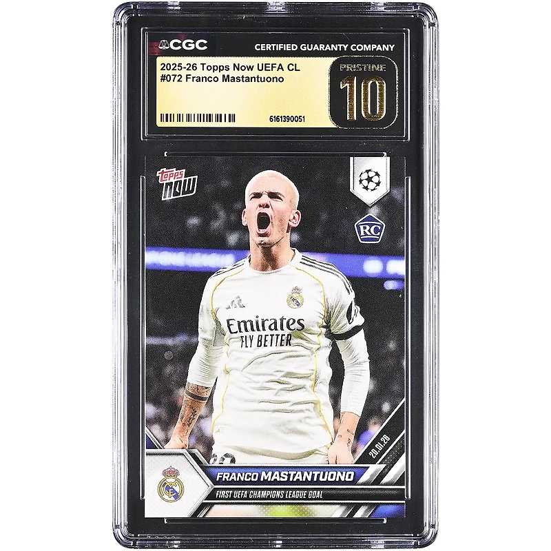 Franco Mastantuono Real Madrid 2025-26 Topps Now UEFA CL First UEFA Champions League Goal #72 CGC Authenticated PRISTINE 10 Rookie Card