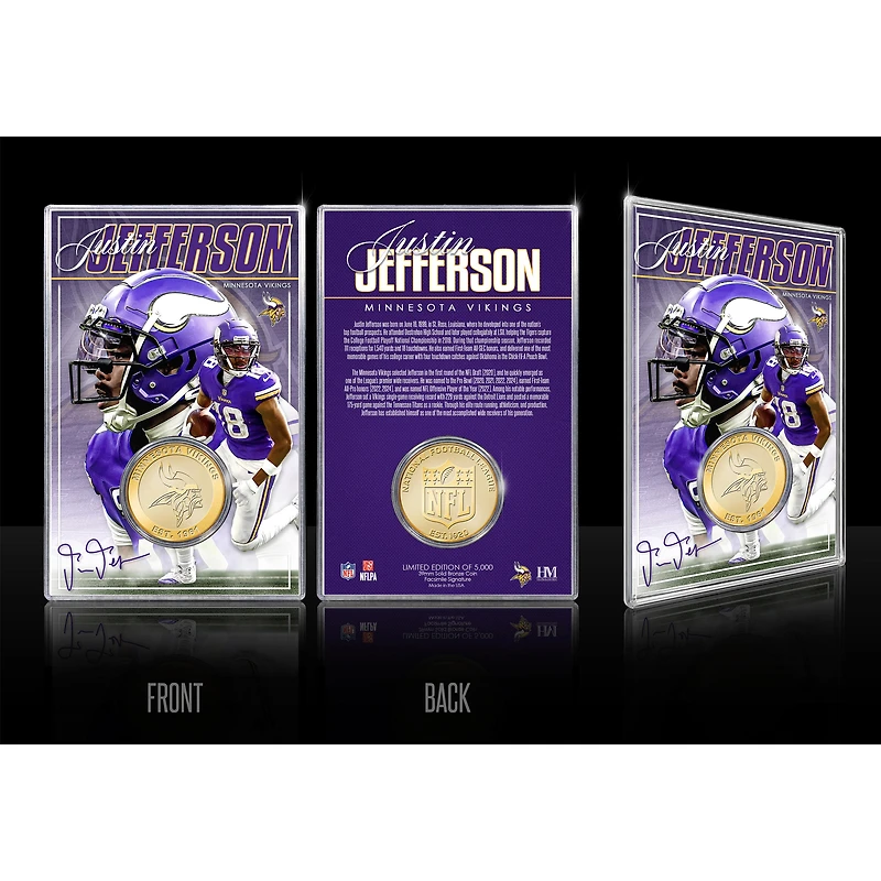 Highland Mint Justin Jefferson Minnesota Vikings Limited Edition Bronze Coin Card with Acrylic Holder