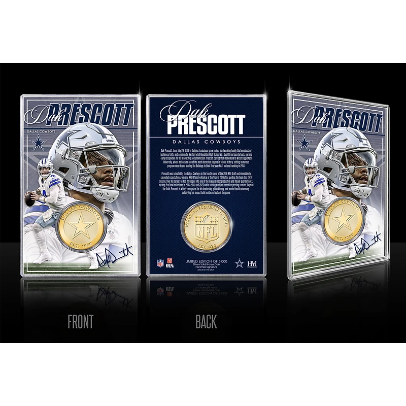 Highland Mint Dak Prescott Dallas Cowboys Limited Edition Bronze Coin Card with Acrylic Holder