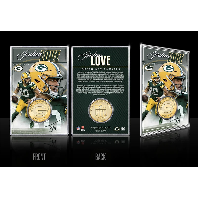 Highland Mint Jordan Love Green Bay Packers Limited Edition Bronze Coin Card with Acrylic Holder