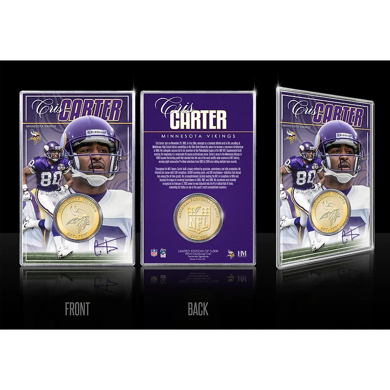 Highland Mint Cris Carter Minnesota Vikings Limited Edition Bronze Coin Card with Acrylic Holder