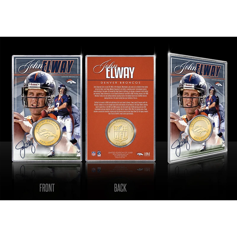 Highland Mint John Elway Denver Broncos Limited Edition Bronze Coin Card with Acrylic Holder